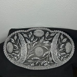 Gorgeous antique Irving Glass Co. White Rose oval Bowl.